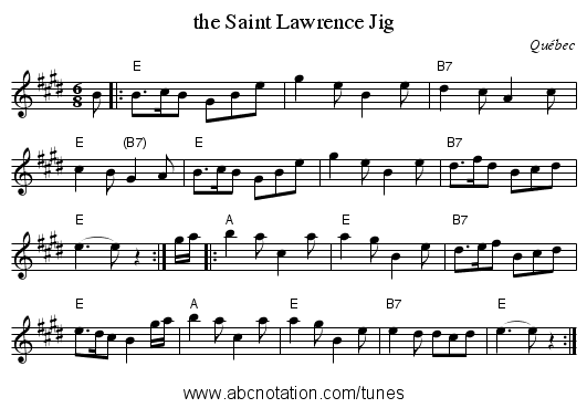 the Saint Lawrence Jig - staff notation