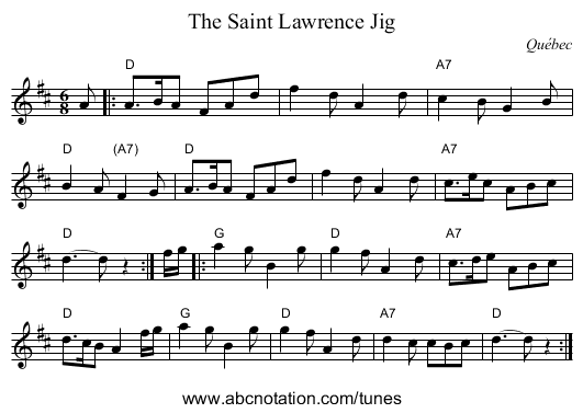 The Saint Lawrence Jig - staff notation