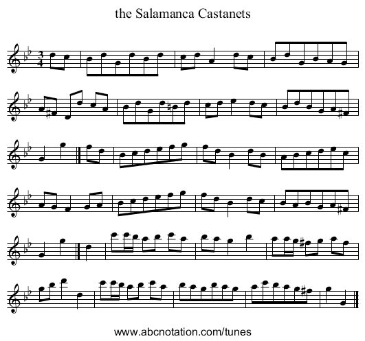 the Salamanca Castanets - staff notation