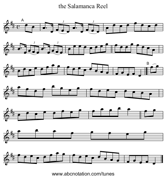 the Salamanca Reel - staff notation