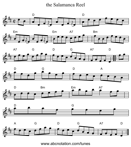 the Salamanca Reel - staff notation