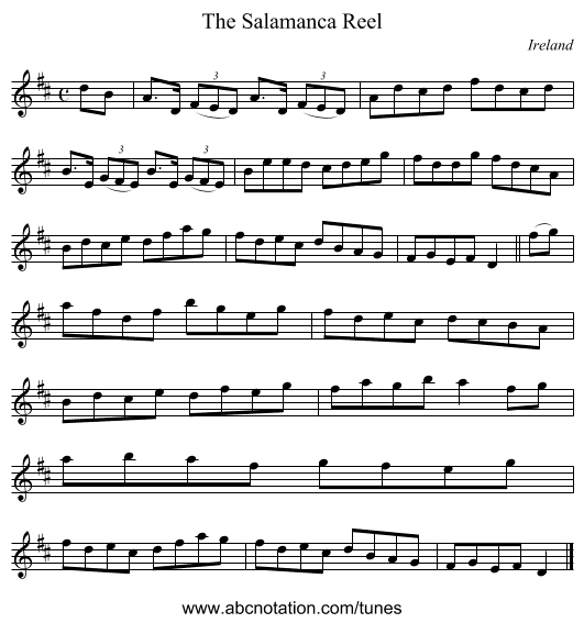 The Salamanca Reel - staff notation