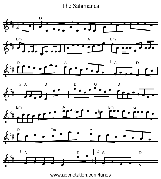 The Salamanca - staff notation