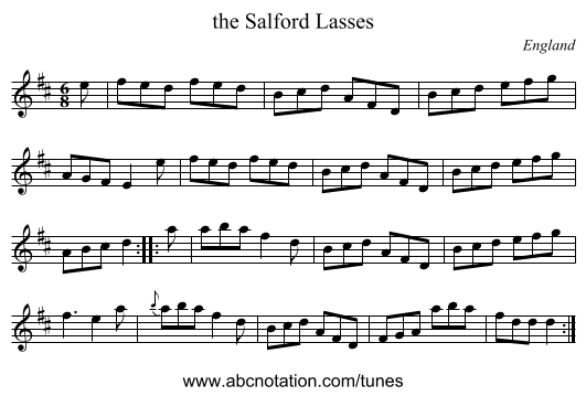 the Salford Lasses - staff notation