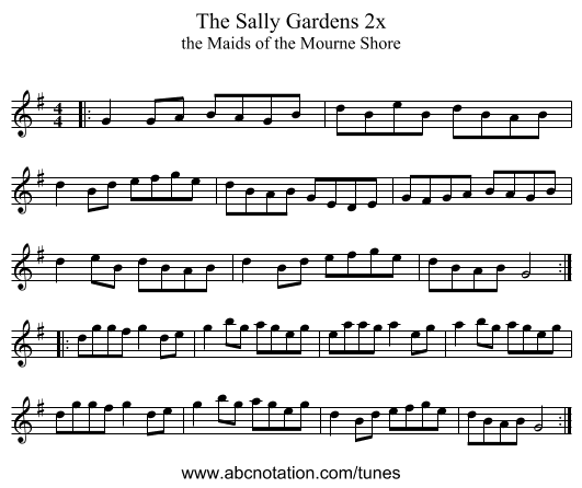 The Sally Gardens 2x - staff notation