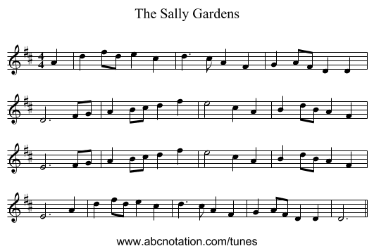 The Sally Gardens - staff notation