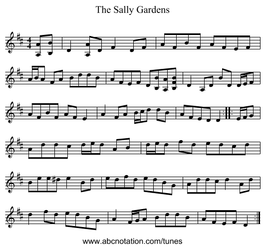 The Sally Gardens - staff notation