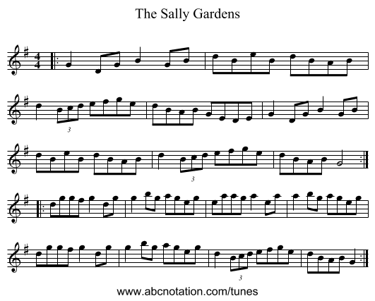 The Sally Gardens - staff notation
