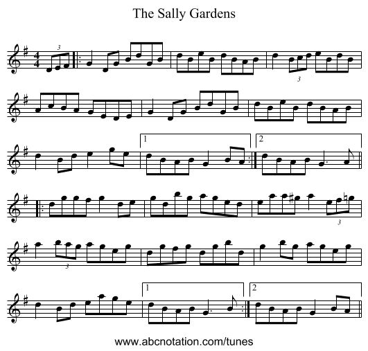 The Sally Gardens - staff notation