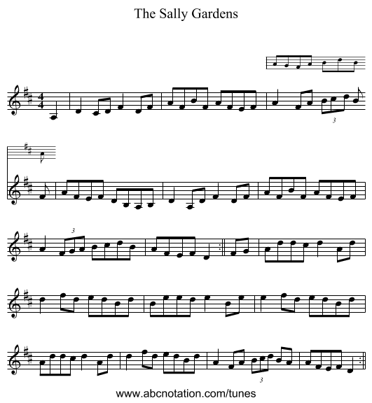 The Sally Gardens - staff notation
