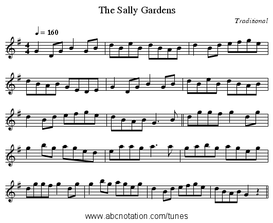 The Sally Gardens - staff notation