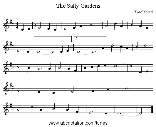 The Sally Gardens - staff notation