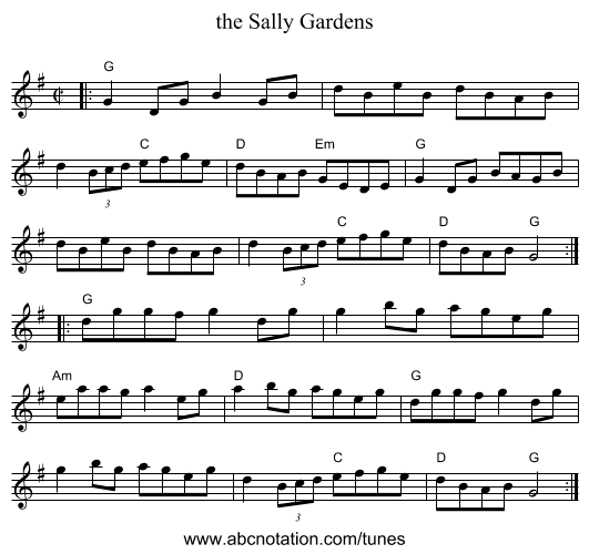 the Sally Gardens - staff notation