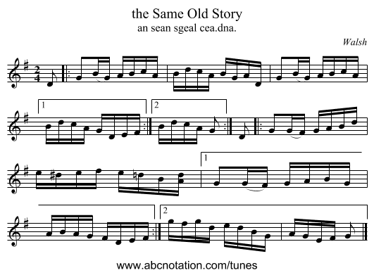 the Same Old Story - staff notation