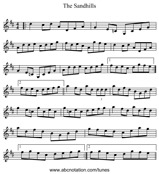 The Sandhills - staff notation