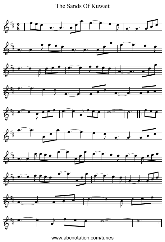 The Sands Of Kuwait - staff notation