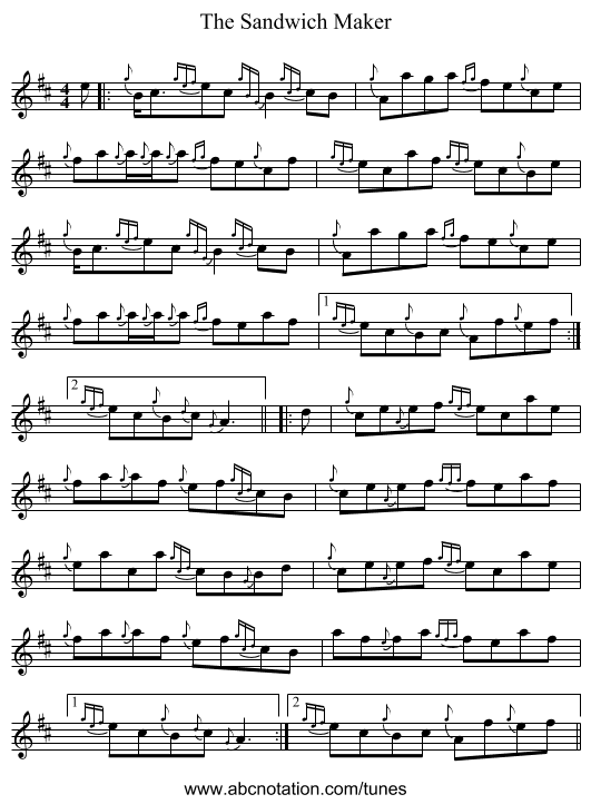 The Sandwich Maker - staff notation