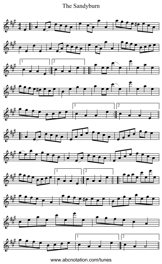 The Sandyburn - staff notation