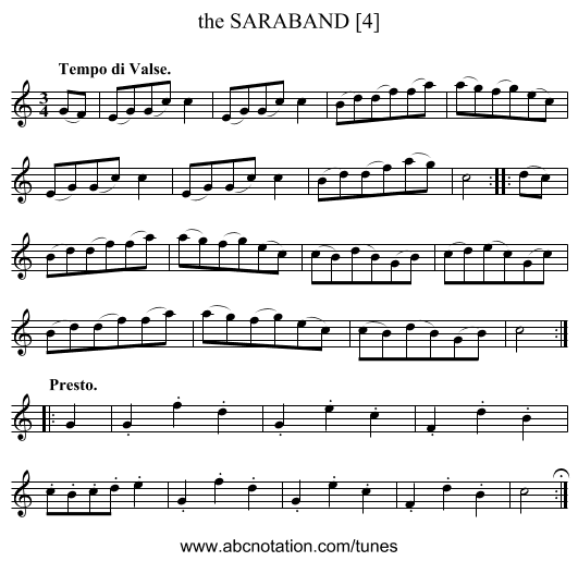 the SARABAND [4] - staff notation