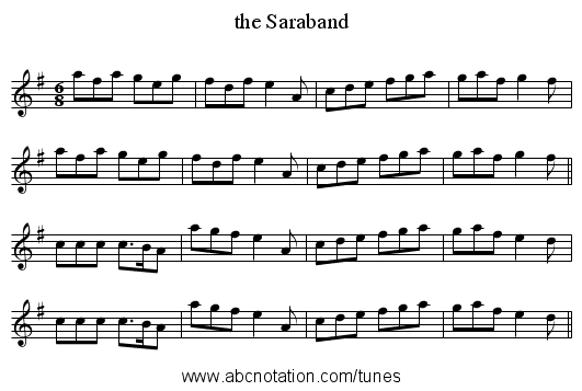 the Saraband - staff notation