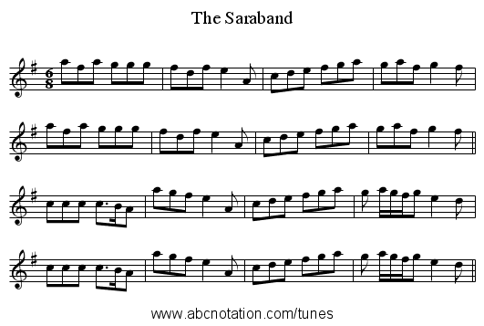 The Saraband - staff notation