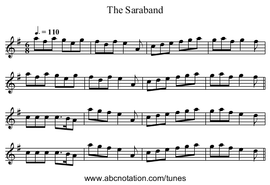 The Saraband - staff notation