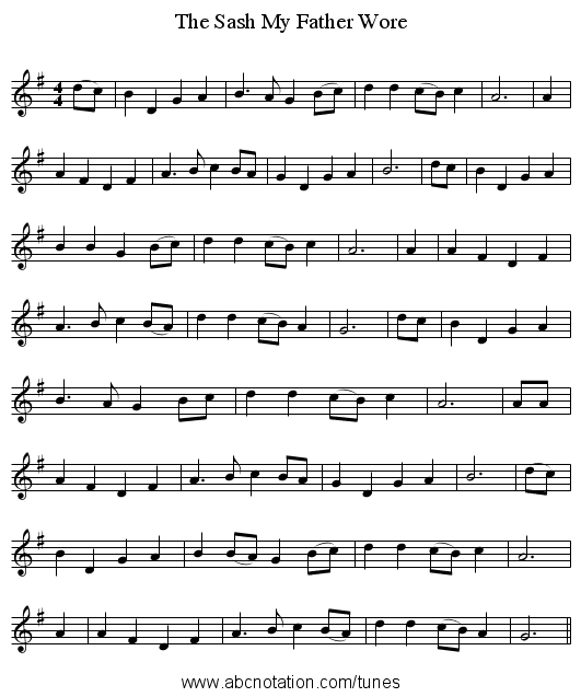 The Sash My Father Wore - staff notation