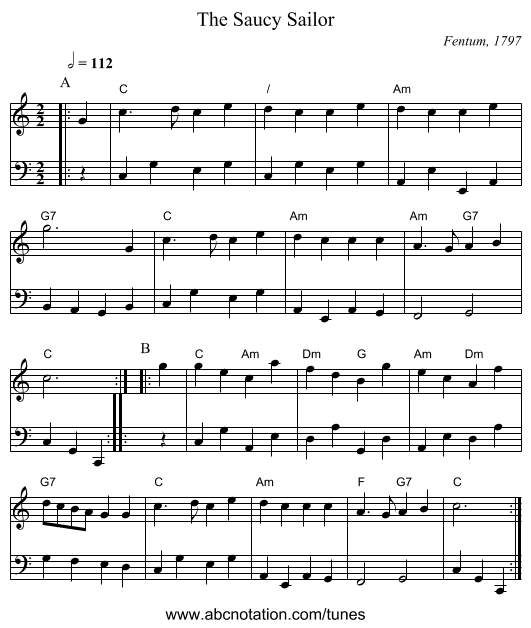 The Saucy Sailor - staff notation
