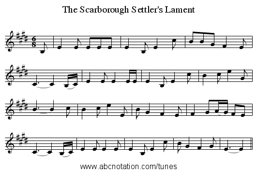 The Scarborough Settler's Lament - staff notation