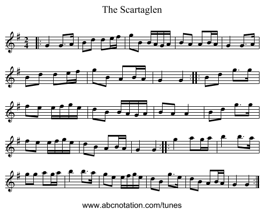 The Scartaglen - staff notation