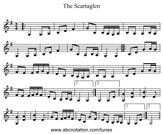 The Scartaglen - staff notation