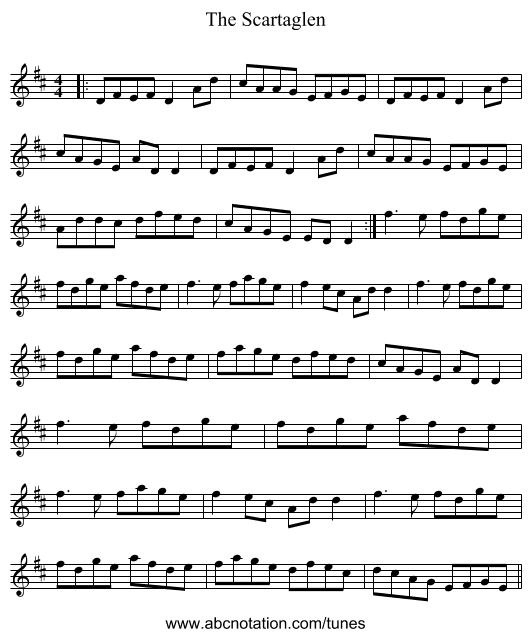 The Scartaglen - staff notation