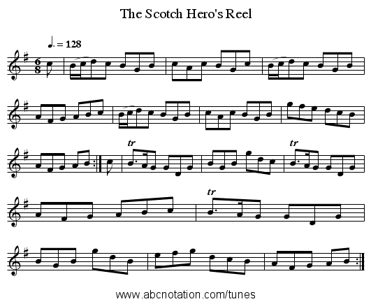 The Scotch Hero's Reel - staff notation