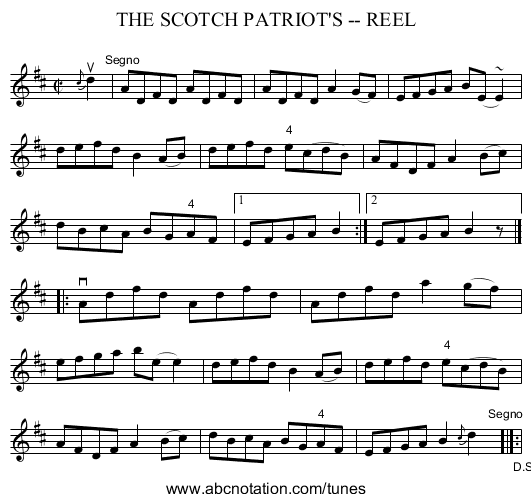 THE SCOTCH PATRIOT'S -- REEL - staff notation
