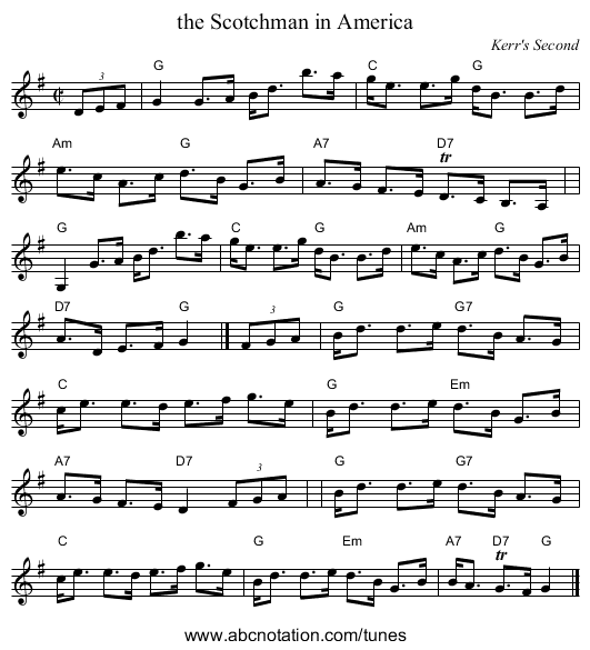 the Scotchman in America - staff notation