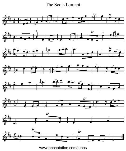 The Scots Lament - staff notation