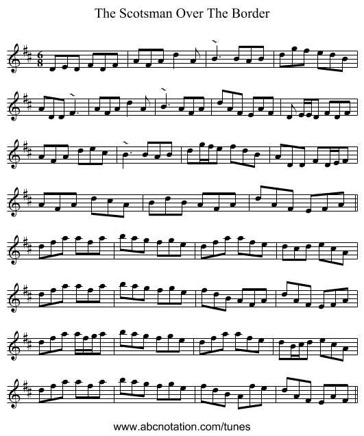 The Scotsman Over The Border - staff notation