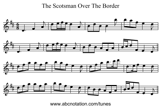 The Scotsman Over The Border - staff notation