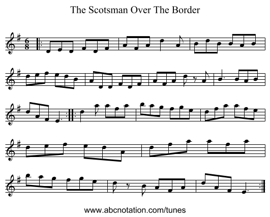 The Scotsman Over The Border - staff notation