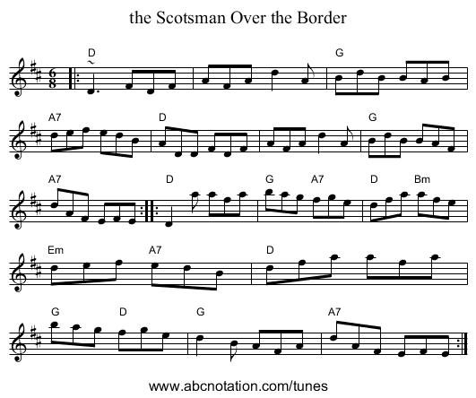 the Scotsman Over the Border - staff notation