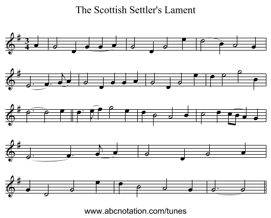 The Scottish Settler's Lament - staff notation