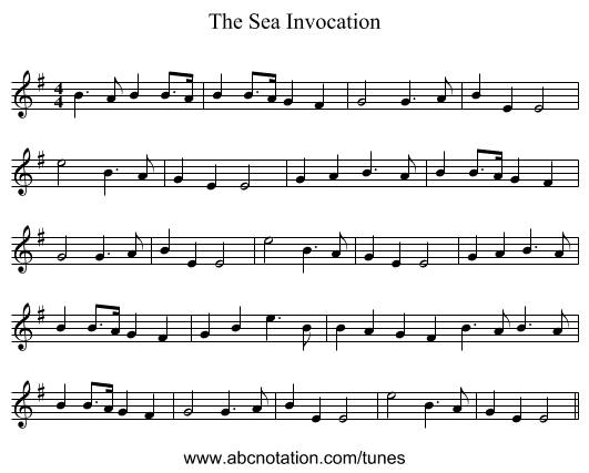 The Sea Invocation - staff notation