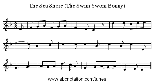 The Sea Shore (The Swim Swom Bonny) - staff notation
