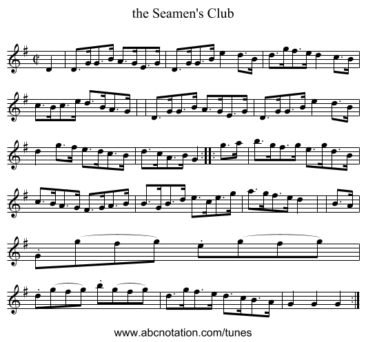 the Seamen's Club - staff notation