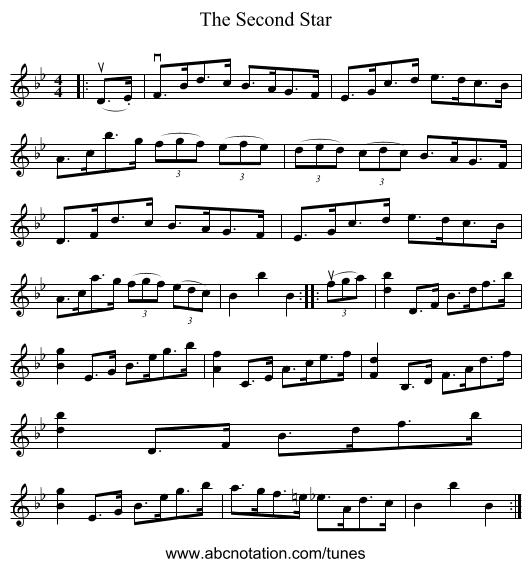 The Second Star - staff notation