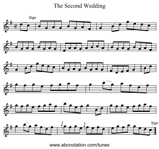 The Second Wedding - staff notation