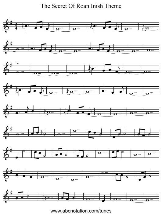 The Secret Of Roan Inish Theme - staff notation