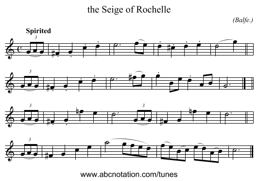 the Seige of Rochelle - staff notation