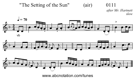 The Setting of the Sun           (air)           0111 - staff notation