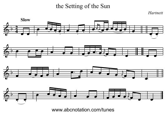 the Setting of the Sun - staff notation
